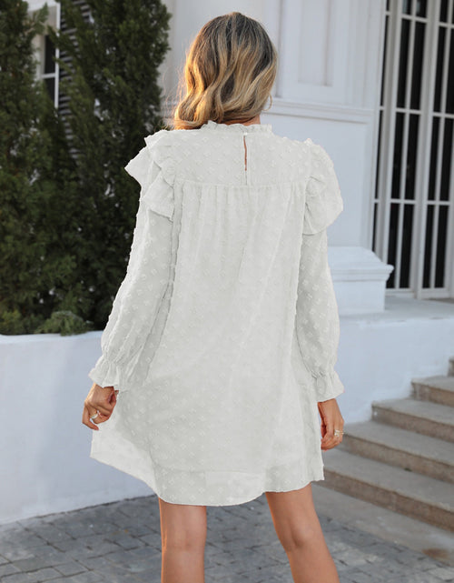 Load image into Gallery viewer, Swiss Dot Mock Neck Flounce Sleeve Dress
