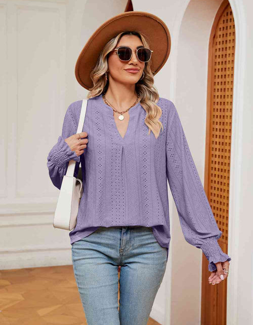 Load image into Gallery viewer, Notched Neck Flounce Sleeve Blouse
