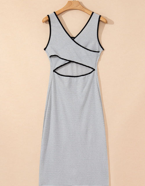 Load image into Gallery viewer, Stripe Crisscross Side Slits Slim Fit Sleeveless Midi Dress

