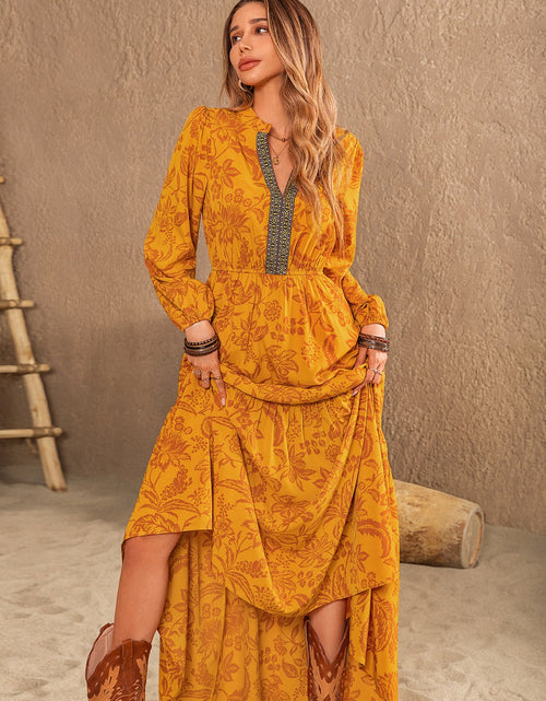 Load image into Gallery viewer, Printed Notched Balloon Sleeve Dress
