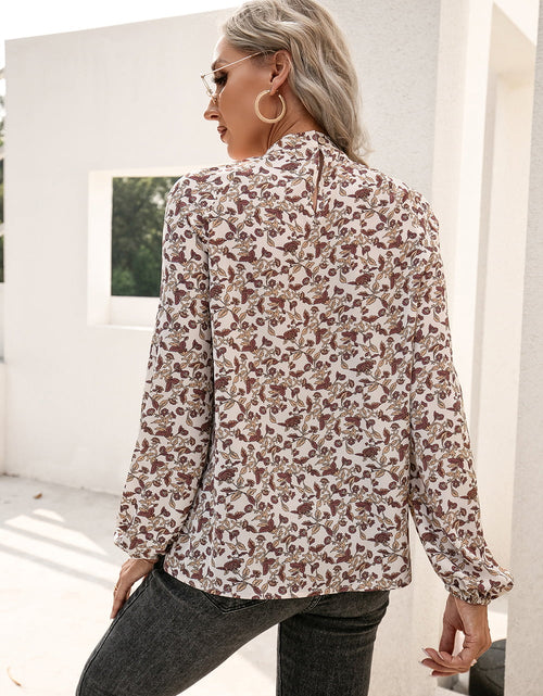 Load image into Gallery viewer, Ivy Lane Floral Print Long Sleeve Mock Neck Blouse
