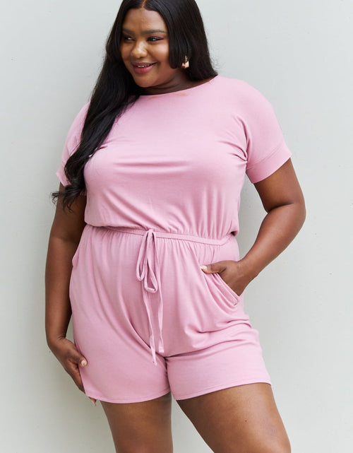 Load image into Gallery viewer, Zenana Chilled Out Full Size Short Sleeve Romper in Light Carnation Pink
