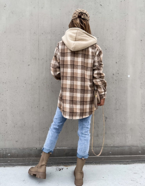 Load image into Gallery viewer, Plaid Dropped Shoulder Hooded Jacket
