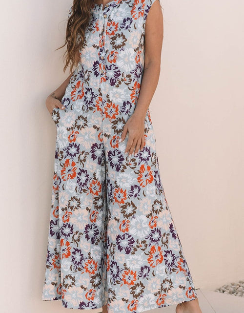 Load image into Gallery viewer, Floral Sleeveless Button Front Wide Leg Jumpsuit
