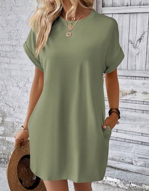 Load image into Gallery viewer, Round Neck Short Sleeve Mini Dress
