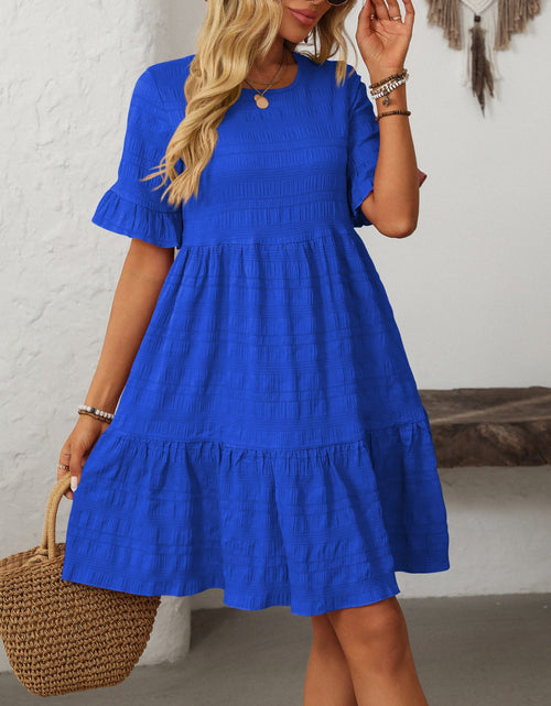 Load image into Gallery viewer, Mandy Ruffled Ruched Round Neck Half Sleeve Dress

