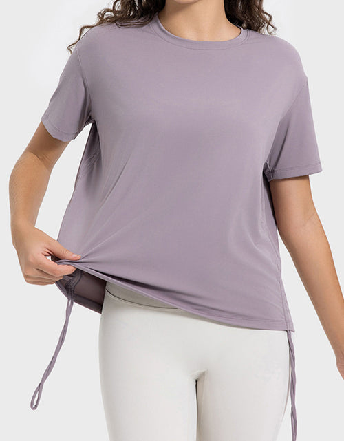 Load image into Gallery viewer, Millennia Drawstring Round Neck Short Sleeve Active T-Shirt
