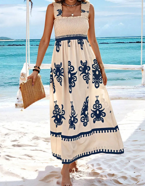 Load image into Gallery viewer, Smocked Printed Wide Strap Maxi Dress
