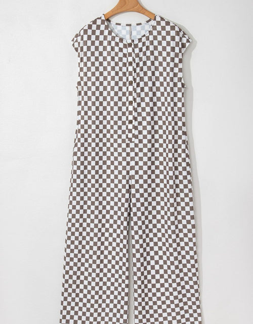 Load image into Gallery viewer, Checkered Print Crew Neck Wide Leg Jumpsuit
