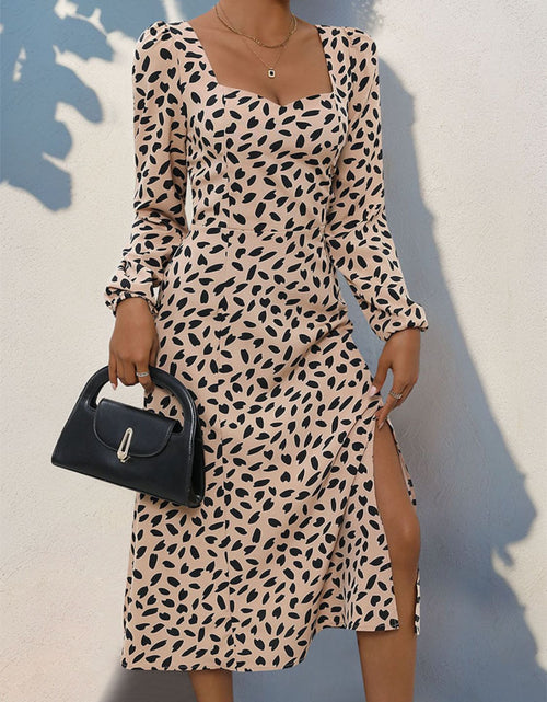 Load image into Gallery viewer, Perfee Tied Slit Printed Long Sleeve Midi Dress
