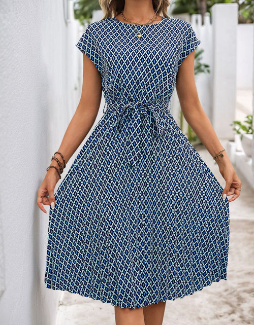 Load image into Gallery viewer, Perfee Printed Round Neck Short Sleeve Midi Dress
