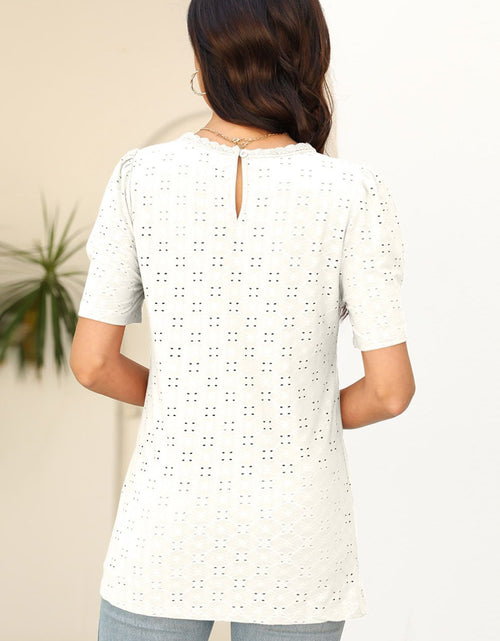 Load image into Gallery viewer, Eyelet Round Neck Short Sleeve T-Shirt
