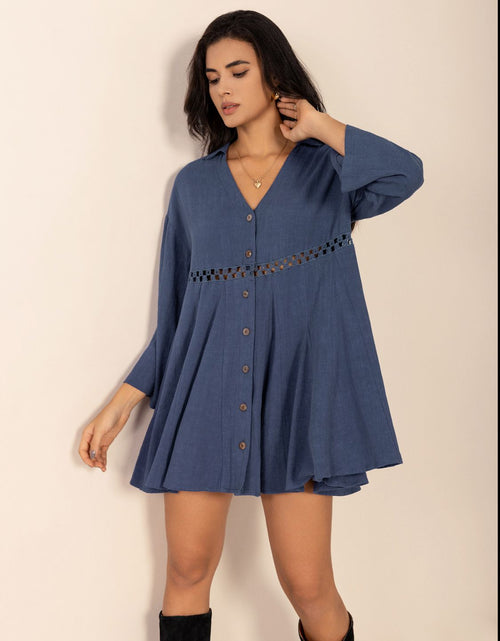Load image into Gallery viewer, Cutout Johnny Collar Long Sleeve Mini Dress

