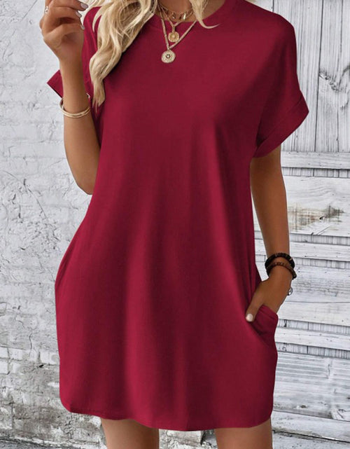 Load image into Gallery viewer, Pocketed Round Neck Short Sleeve Dress
