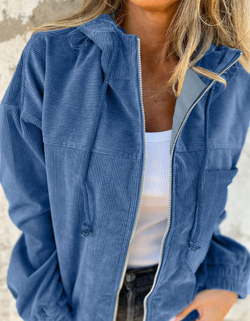 Load image into Gallery viewer, Drawstring Zip Up Long Sleeve Hooded Jacket
