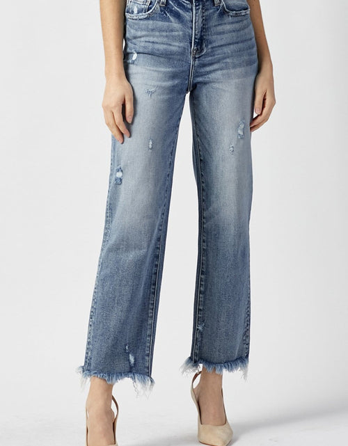Load image into Gallery viewer, RISEN High Waist Raw Hem Straight Jeans
