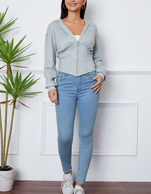 Load image into Gallery viewer, Shiny Ruched Half Zip Hooded Jacket
