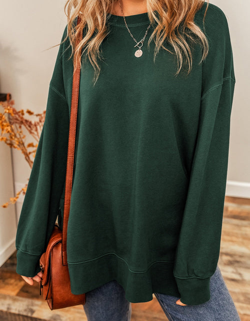 Load image into Gallery viewer, Round Neck Drop Shoulder Slit Sweatshirt
