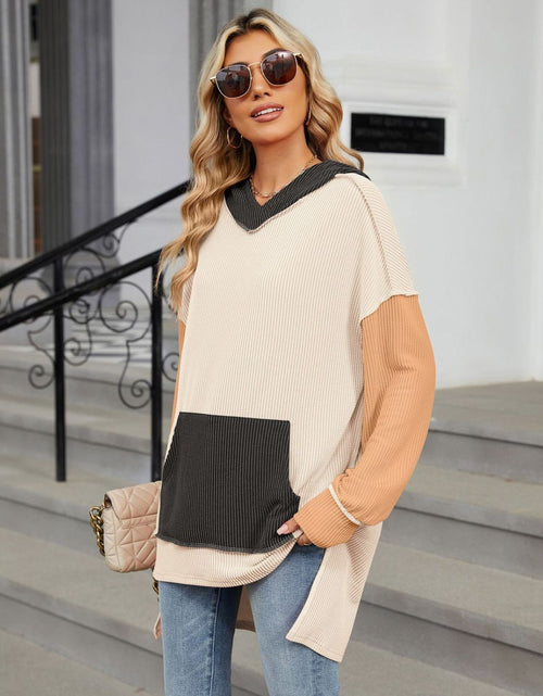 Load image into Gallery viewer, Double Take Contrast Hooded Long Sleeve Top
