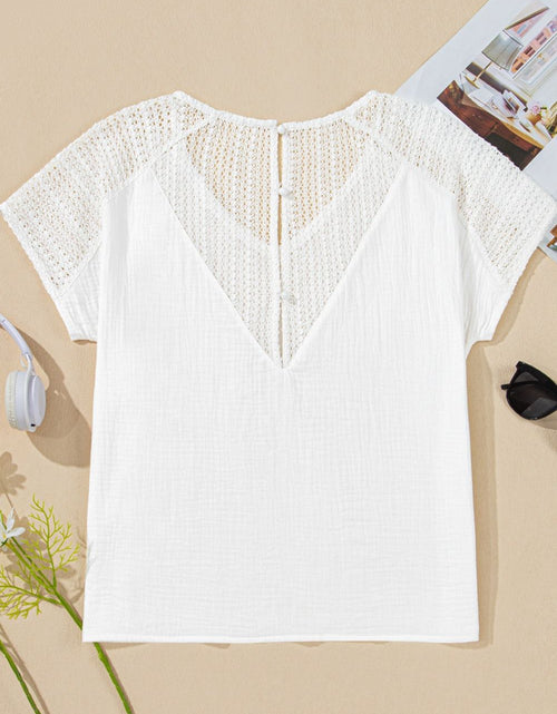 Load image into Gallery viewer, Lace Crochet Textured Button Back V Neck T Shirt
