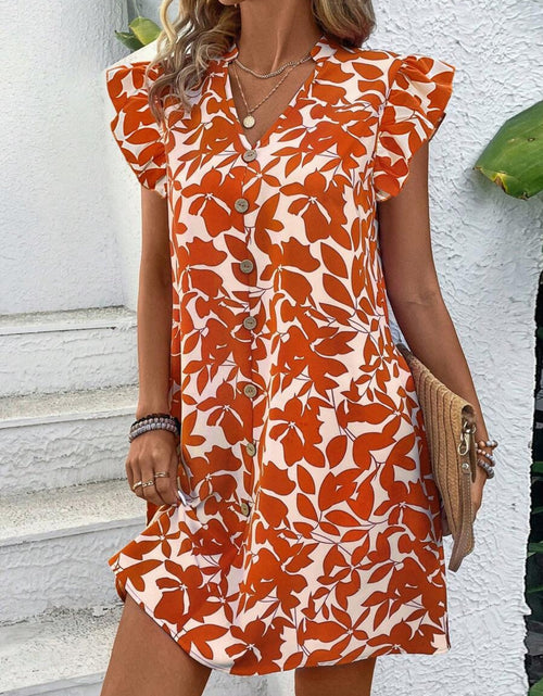 Load image into Gallery viewer, Printed Notched Cap Sleeve Mini Dress
