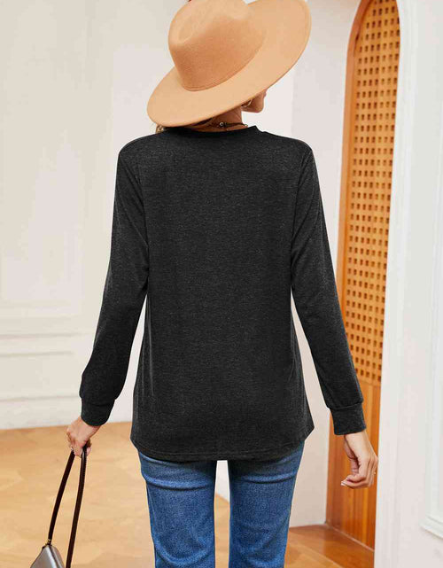 Load image into Gallery viewer, Buttoned Notched Neck Long Sleeve Top
