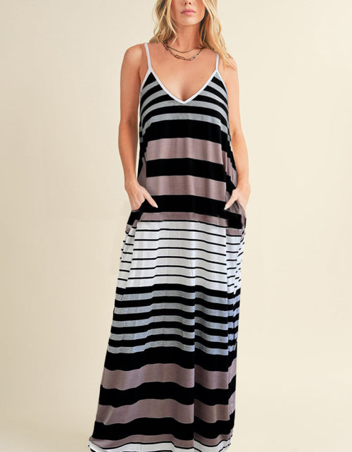 Load image into Gallery viewer, Pocketed Striped V-Neck Sleeveless Cami Dress

