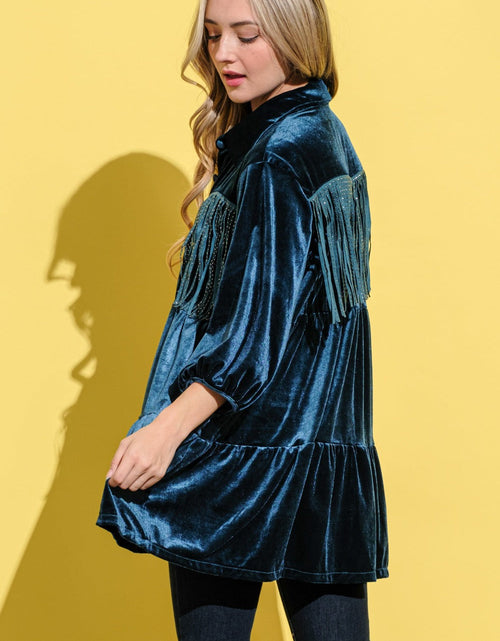 Load image into Gallery viewer, And The Why Fringe Detailed Velvet Shirt Dress
