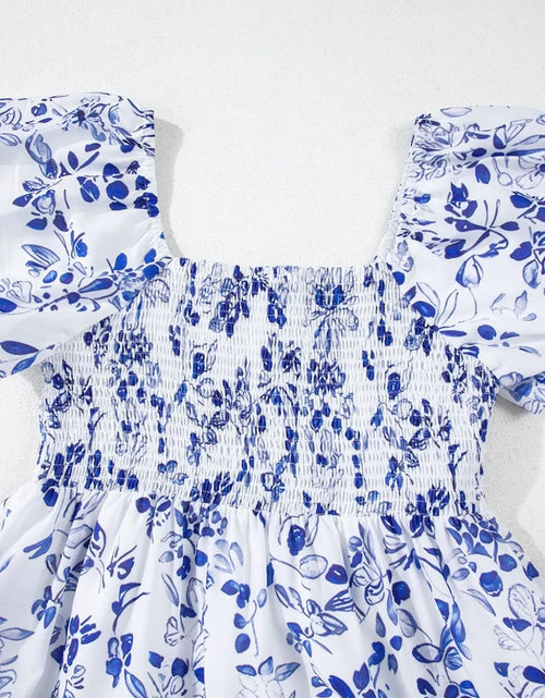 Load image into Gallery viewer, Smocked Printed Square Neck Puff Sleeve Dress
