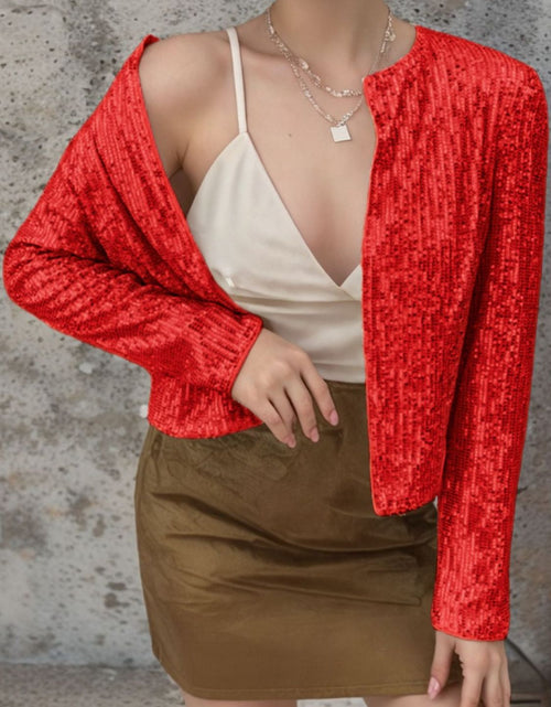 Load image into Gallery viewer, Full Size Sequin Open Front Cropped Jacket
