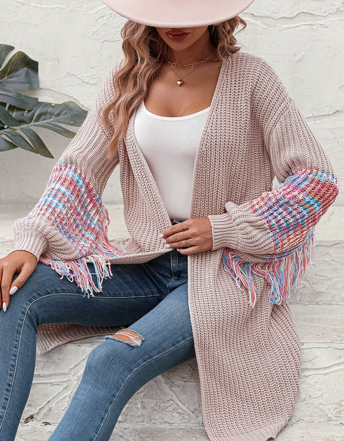 Load image into Gallery viewer, Fringe Sleeve Dropped Shoulder Cardigan
