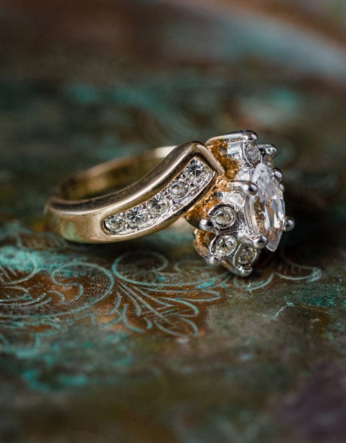 Load image into Gallery viewer, Vintage 1980s Ring Zirconia with Clear Austrian Crystals 18k Yellow Gold Electroplated by PVD Vintage Jewelry
