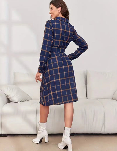 Load image into Gallery viewer, Plaid Tie Waist Long Sleeve Dress
