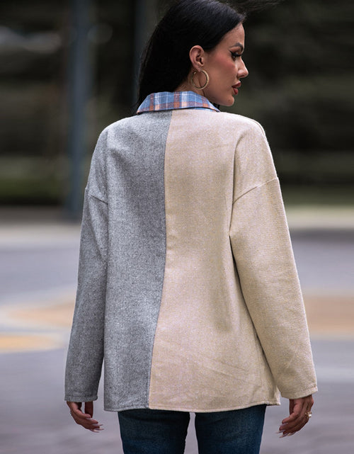 Load image into Gallery viewer, Shiny Plaid Contrast Drop Shoulder Shacket
