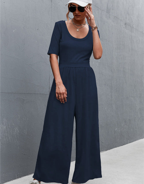 Load image into Gallery viewer, Scoop Neck Half Sleeve Wide Leg Jumpsuit
