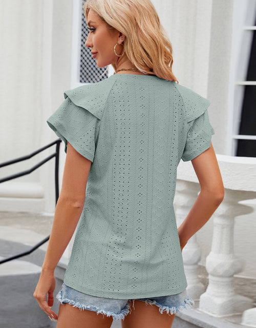 Load image into Gallery viewer, Eyelet Notched Short Sleeve T-Shirt
