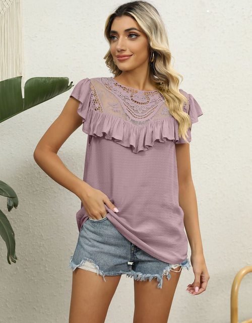 Load image into Gallery viewer, Spliced Lace Ruffled Blouse
