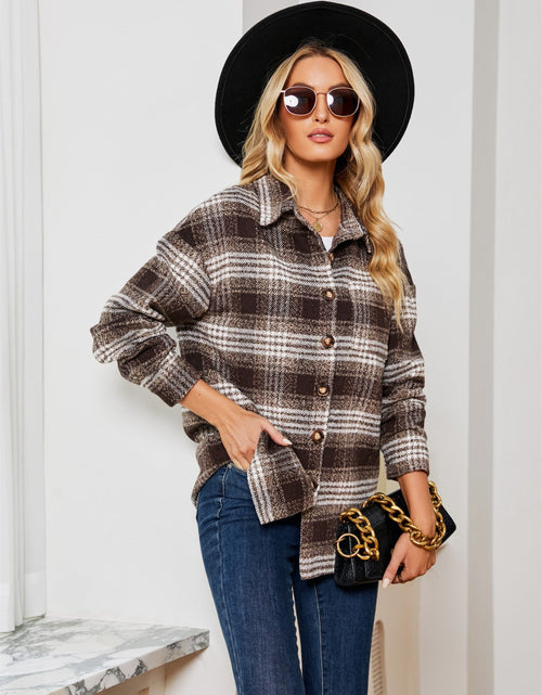 Load image into Gallery viewer, Plaid Collared Shirt Jacket
