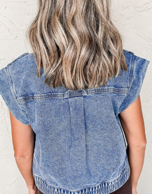 Load image into Gallery viewer, Button Up Cap Sleeve Denim Jacket
