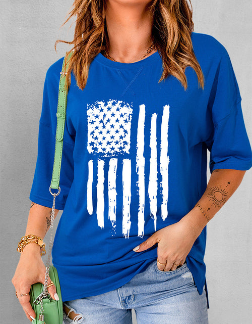 Load image into Gallery viewer, US Flag Round Neck Short Sleeve T-Shirt

