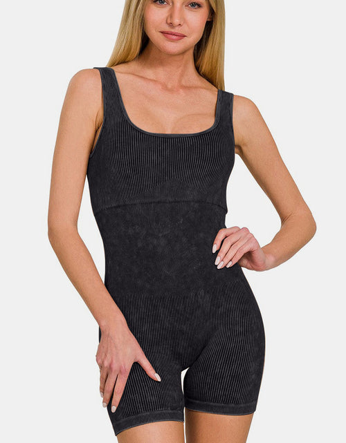 Load image into Gallery viewer, Zenana Washed Ribbed Romper with Pad
