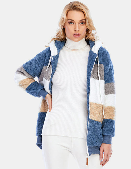 Load image into Gallery viewer, Full Size Drawstring Color Block Zip Up Hooded Outerwear

