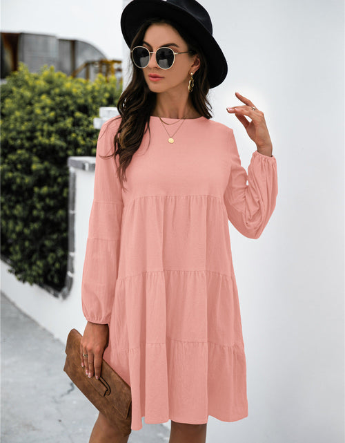 Load image into Gallery viewer, Balloon Sleeve Keyhole Tiered Dress

