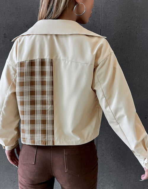 Load image into Gallery viewer, Snap Down Color Block Plaid Jacket
