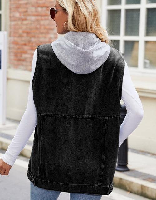 Load image into Gallery viewer, Drawstring Hooded Sleeveless Denim Jacket
