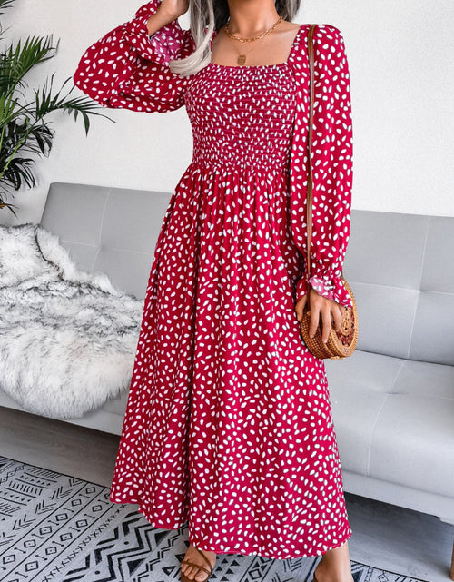 Load image into Gallery viewer, Smocked Square Neck Flounce Sleeve Dress
