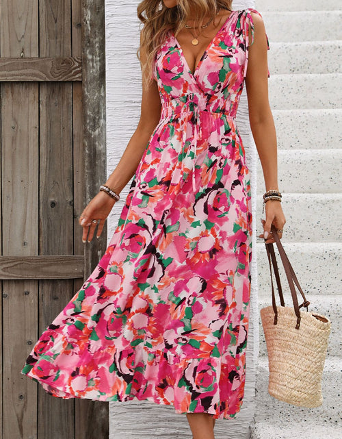 Load image into Gallery viewer, Perfee Ruffled Smocked Printed Sleeveless Dress
