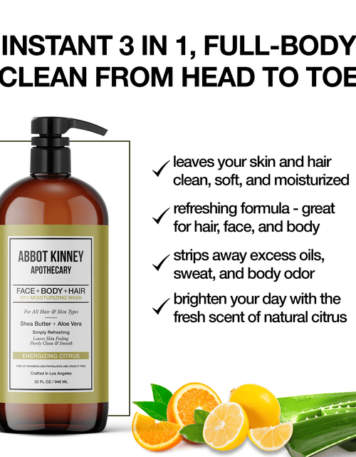 Load image into Gallery viewer, Abbot Kinney Apothecary Men's 3-in-1 Moisturizing Shampoo, Conditioner, and Body Wash - Energizing Citrus 32oz by  Los Angeles Brands

