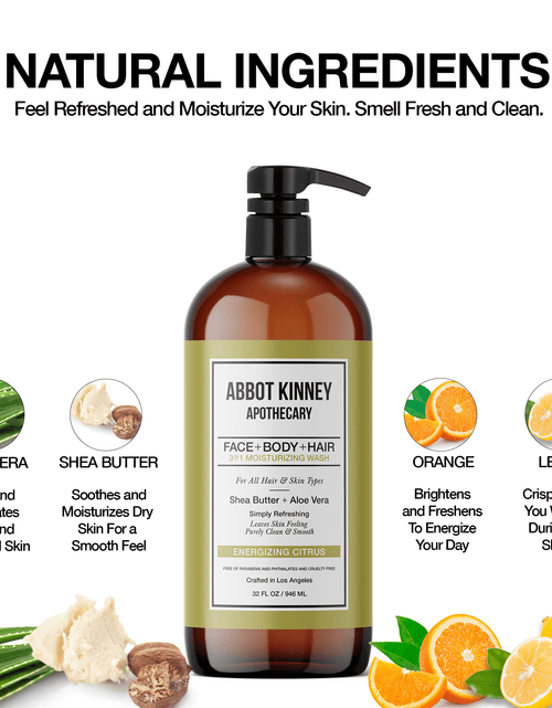 Load image into Gallery viewer, Abbot Kinney Apothecary Men's 3-in-1 Moisturizing Shampoo, Conditioner, and Body Wash - Energizing Citrus 32oz by  Los Angeles Brands
