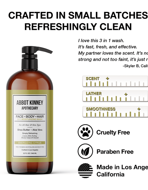 Load image into Gallery viewer, Abbot Kinney Apothecary Men's 3-in-1 Moisturizing Shampoo, Conditioner, and Body Wash - Energizing Citrus 32oz by  Los Angeles Brands
